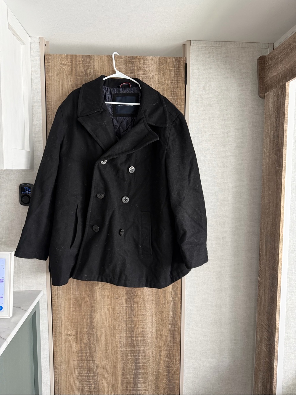 Tommy Hilfiger Black Double-Breasted Peacoat